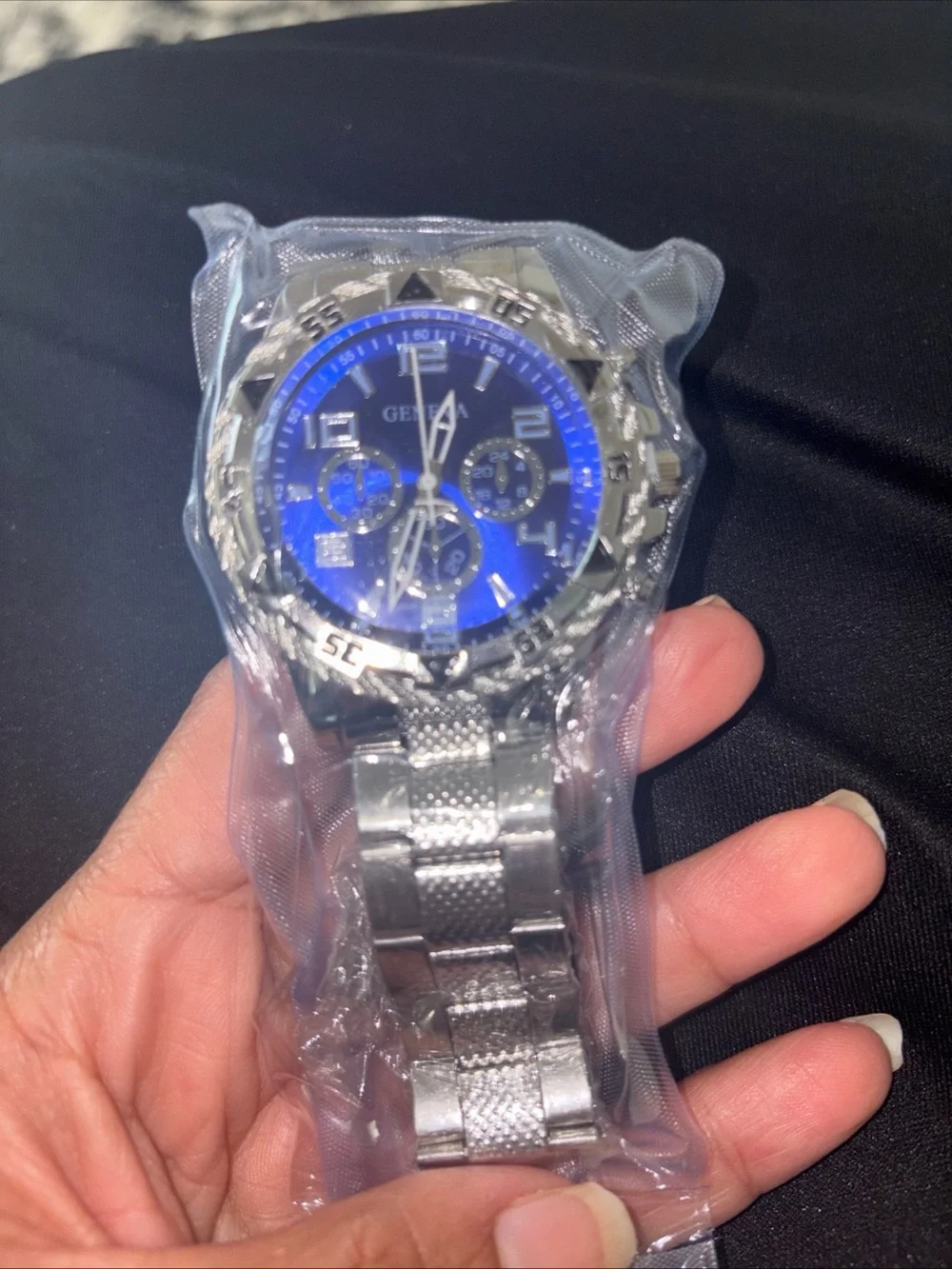 Geneva Silver Bracelet Watch with Blue Dial